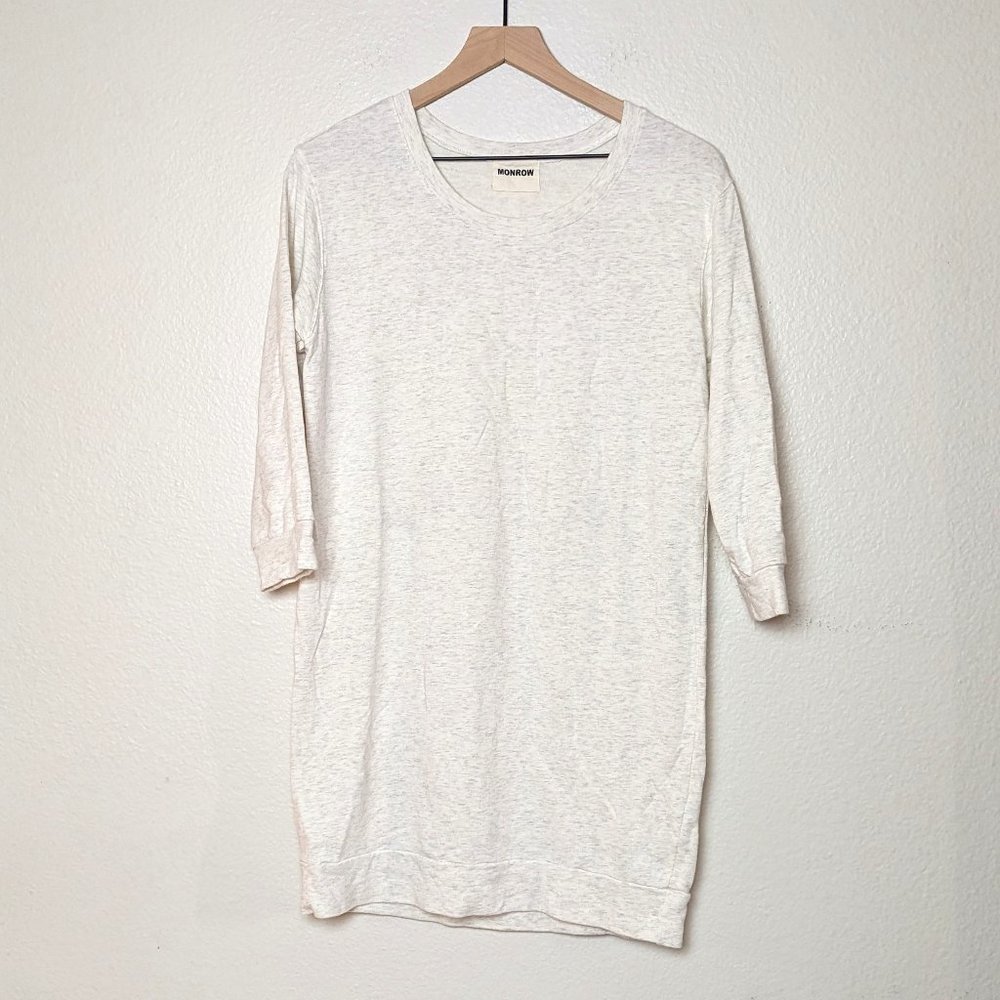 Monrow Supersoft Ivory Long Crewneck Sweatshirt 3/4 sleeve Size S